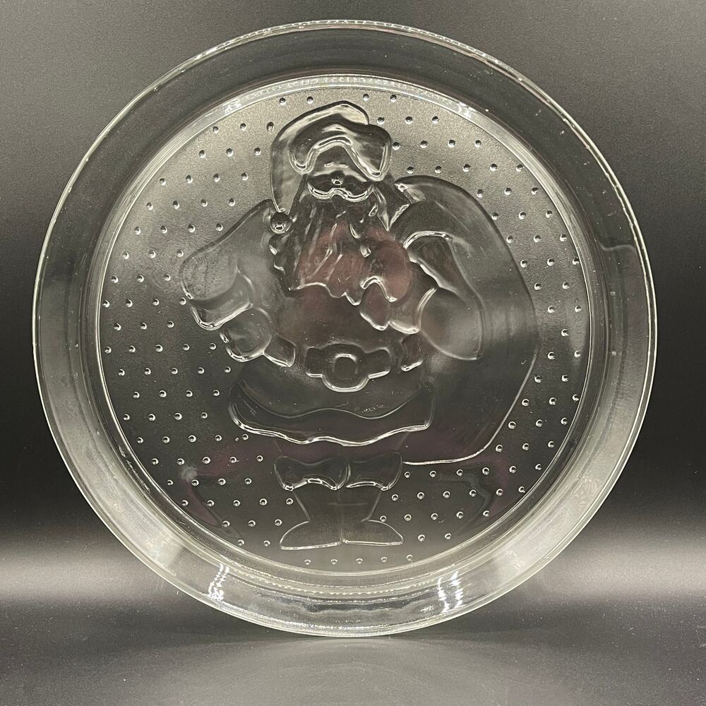 Vtg INDIANA GLASS HOLIDAY 3992 SANTA CLAUS CHRISTMAS Clear 13" Platter